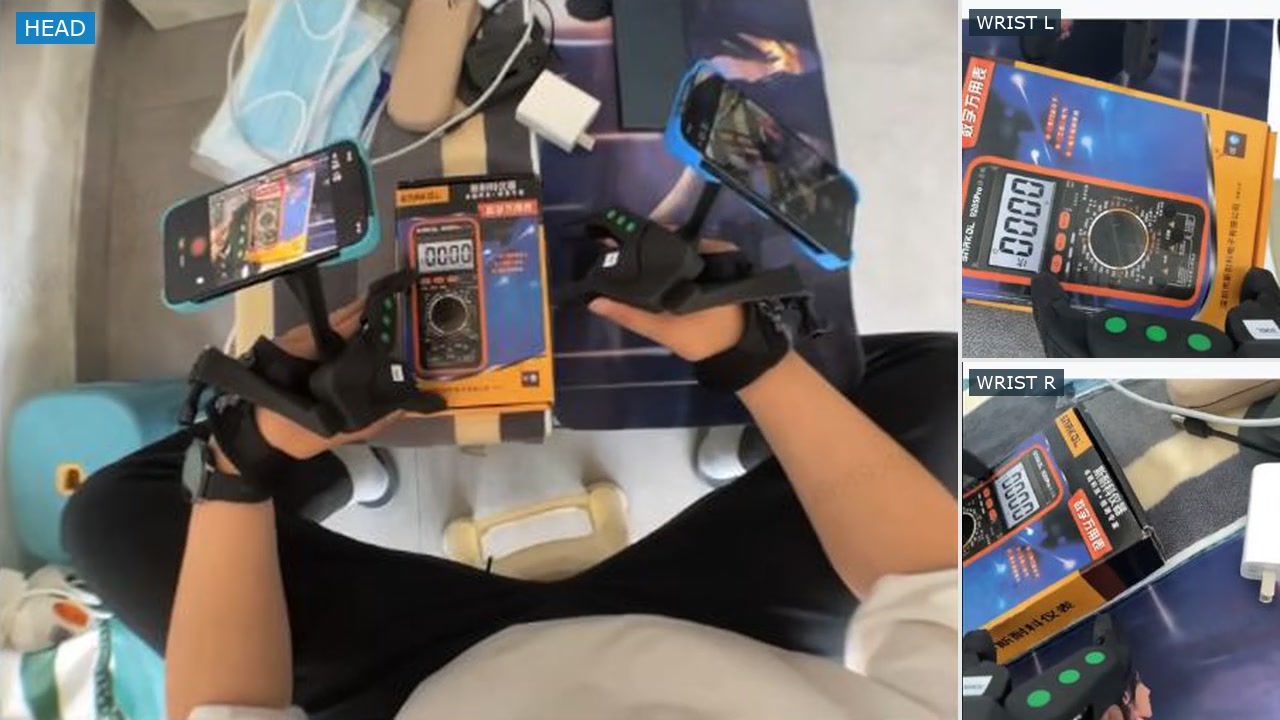 Head and dual-wrist views of measuring a power bank with a voltage meter